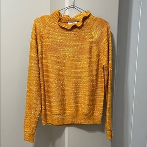 LOFT Golden Yellow Ruffled Mock Neck Sweater